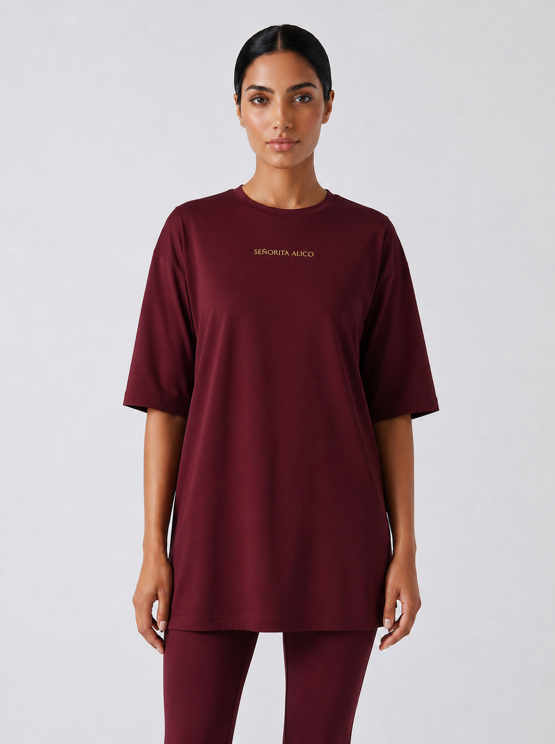 Maryam Modest Oversized Short Sleeve T-shirt - Classic Wine