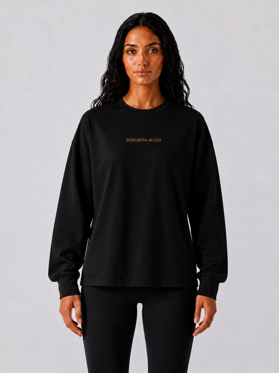 Maryam Cropped Oversized Long Sleeve T-shirt - Black
