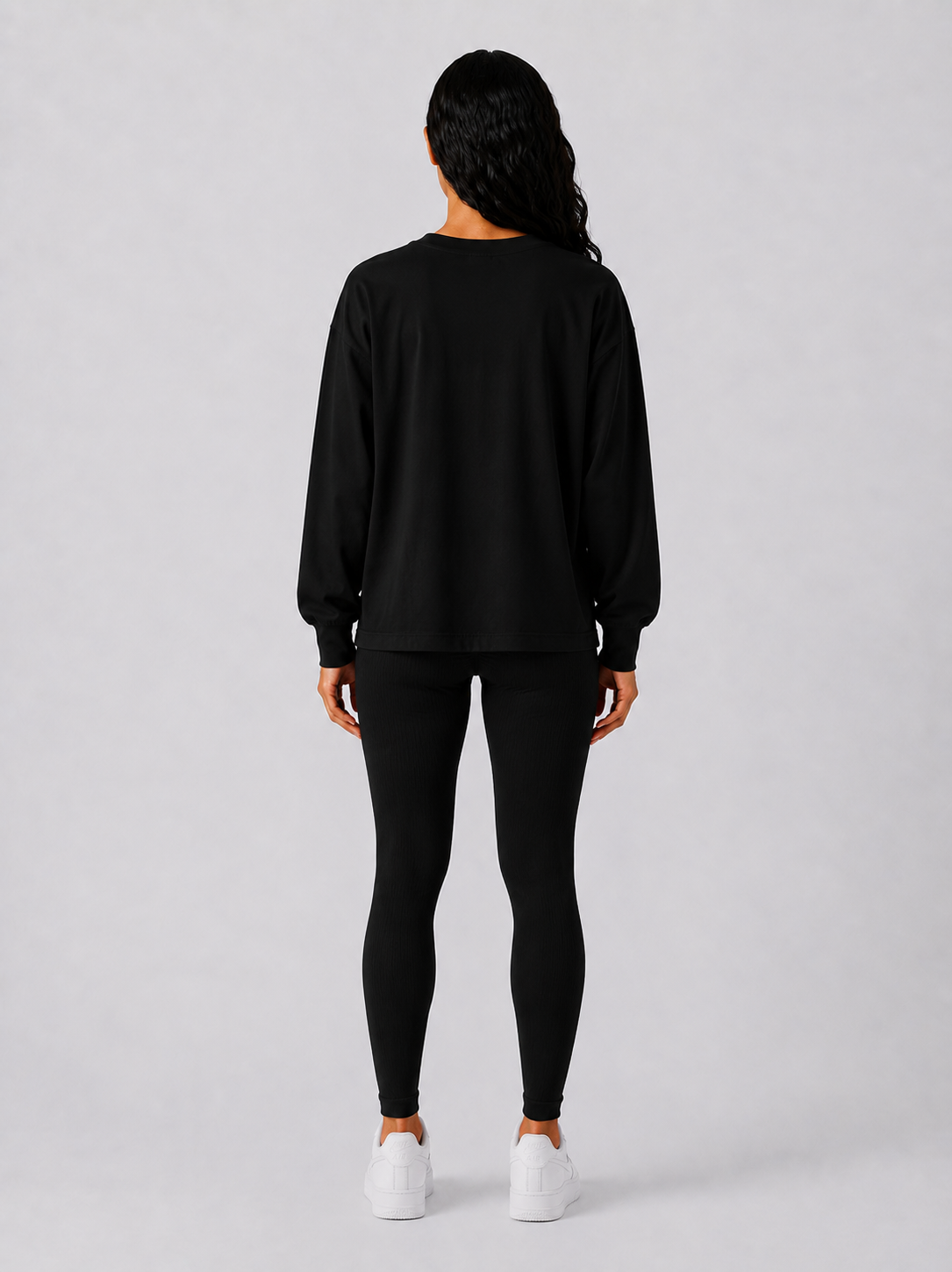 Maryam Cropped Oversized Long Sleeve T-shirt - Black