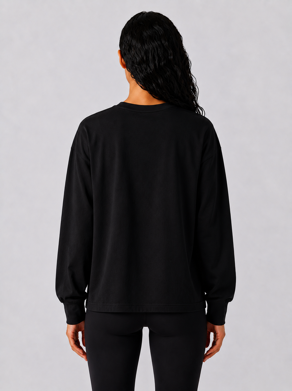 Maryam Cropped Oversized Long Sleeve T-shirt - Black