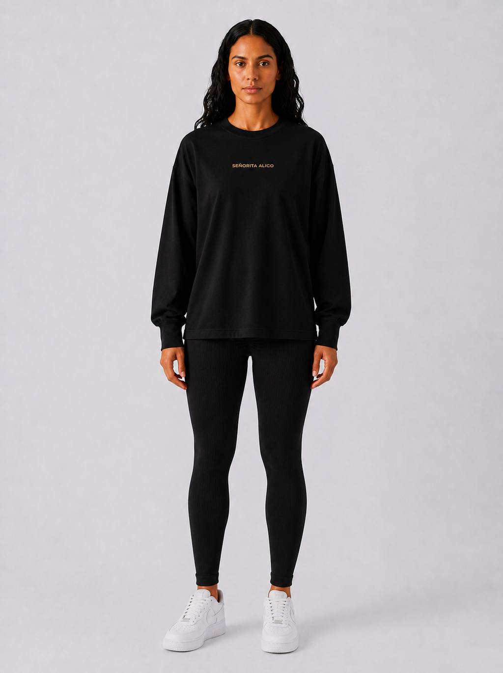 Maryam Cropped Oversized Long Sleeve T-shirt - Black