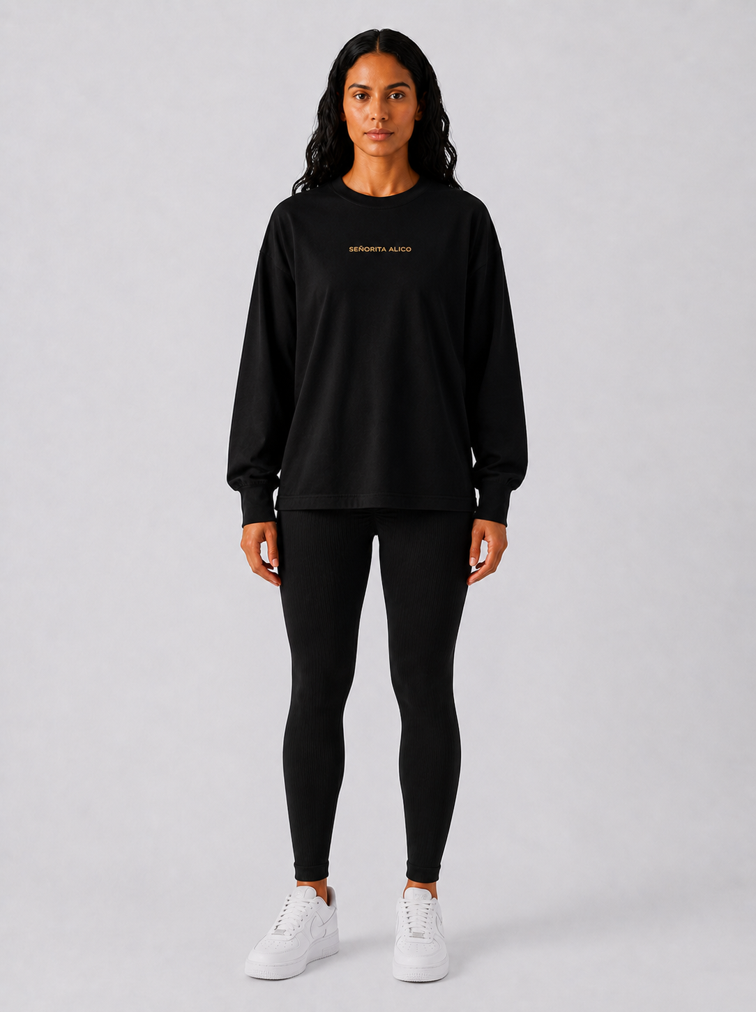 Maryam Cropped Oversized Long Sleeve T-shirt - Black