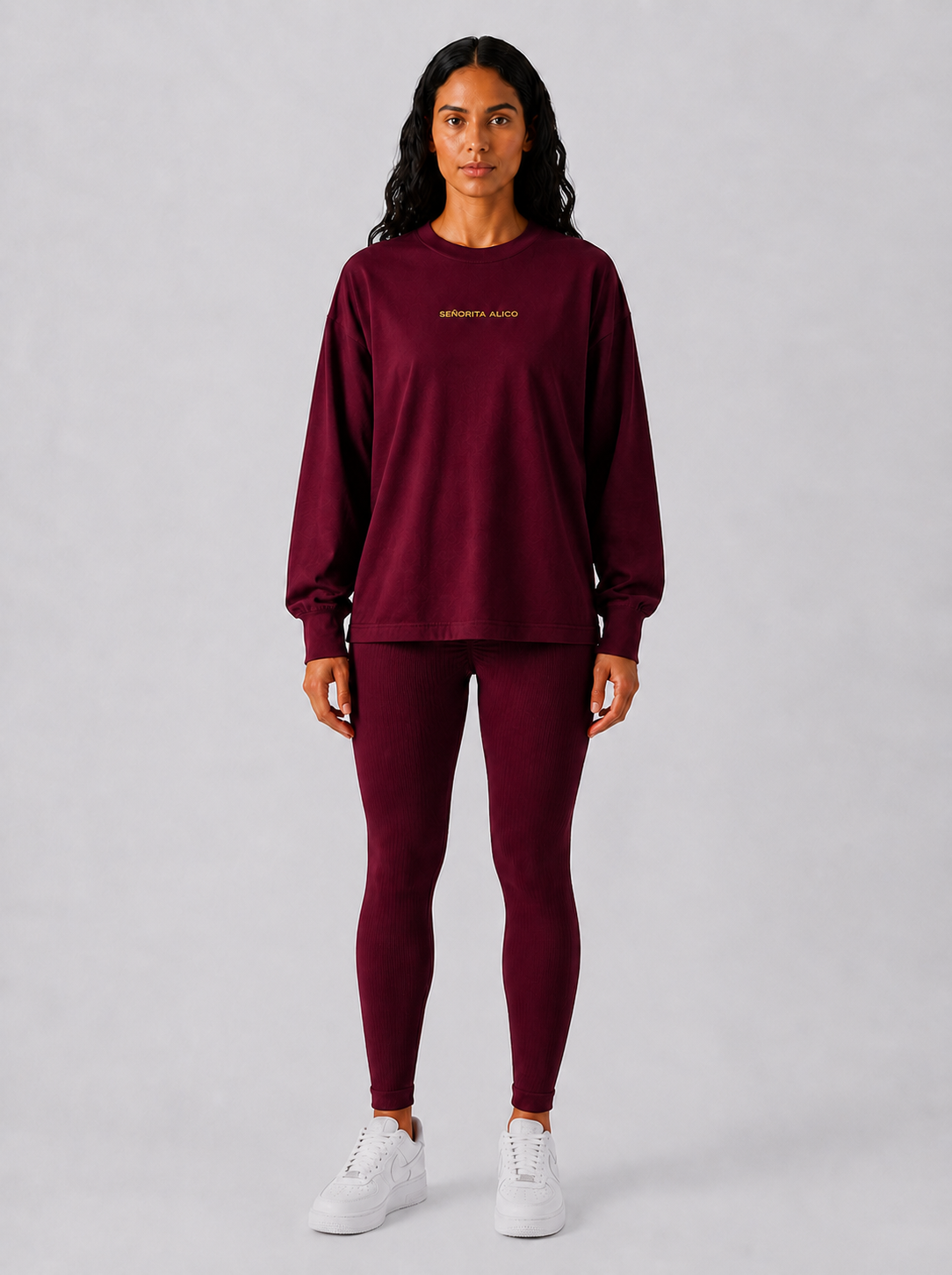 Maryam Cropped Oversized Long Sleeve T-shirt - Classic Wine
