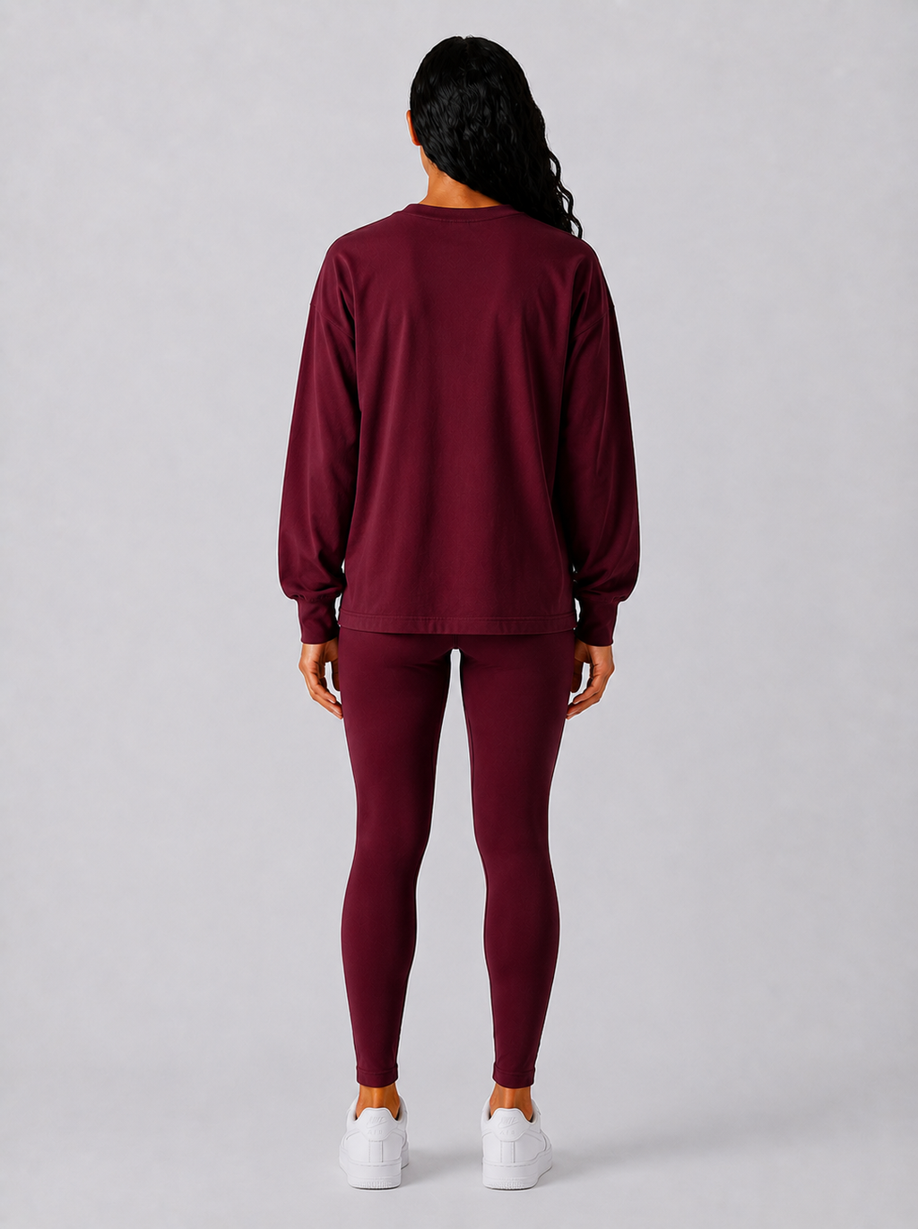 Maryam Cropped Oversized Long Sleeve T-shirt - Classic Wine