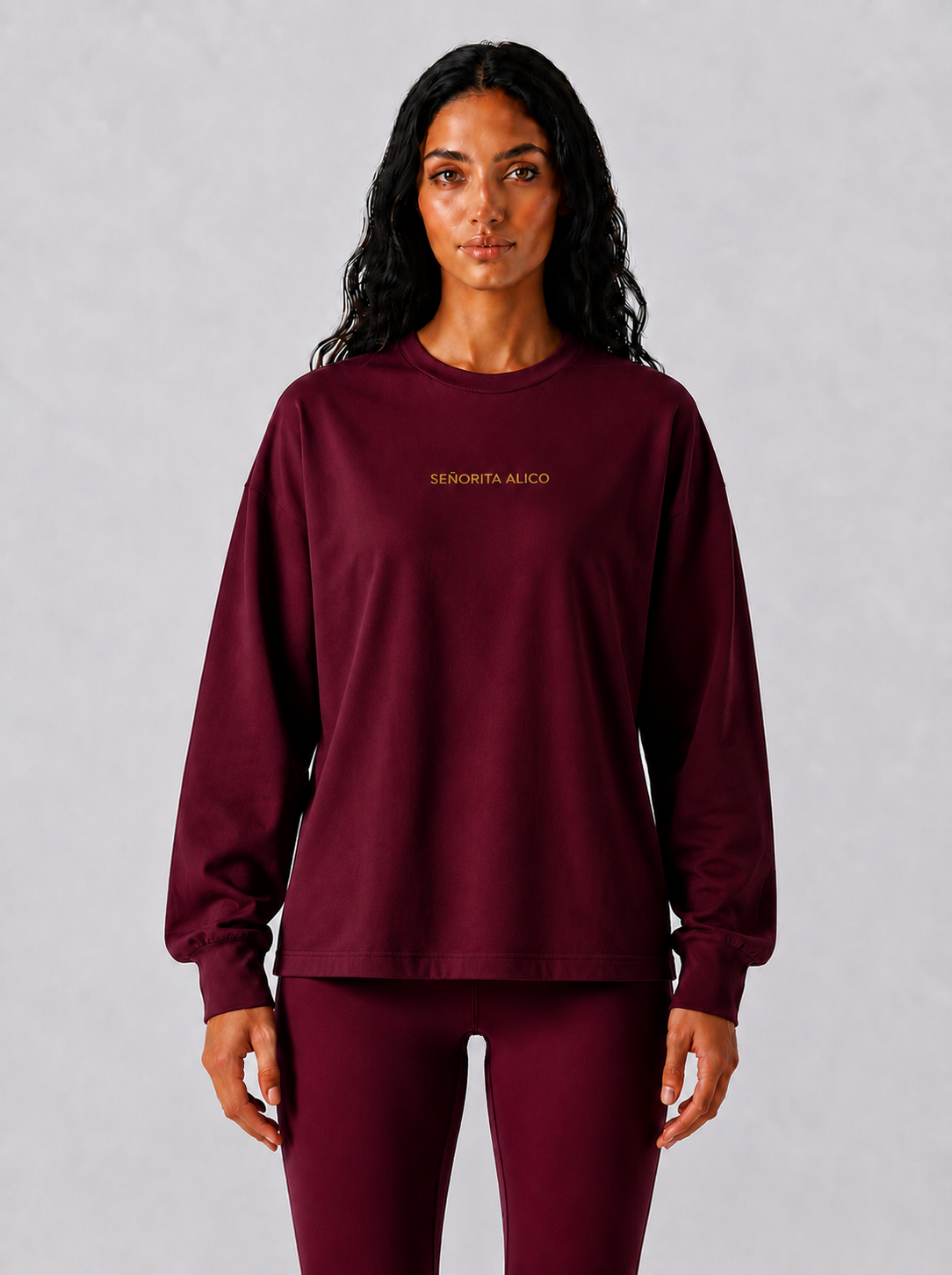 Maryam Cropped Oversized Long Sleeve T-shirt - Classic Wine