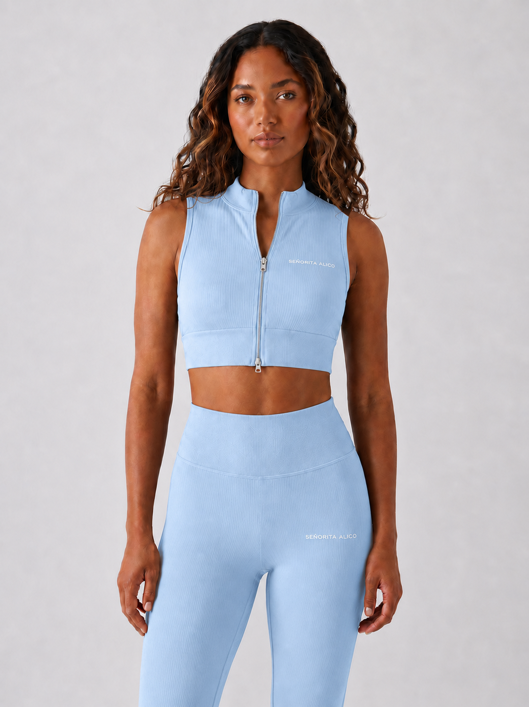 Sara Short Sleeve Zipper Top - Pale Blue