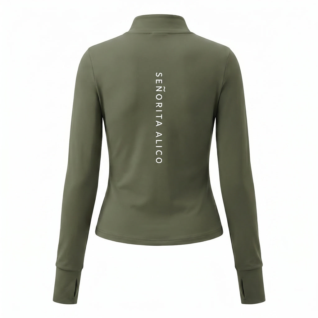 Sabrina Long Sleeve Zipper Top - Jungle Green